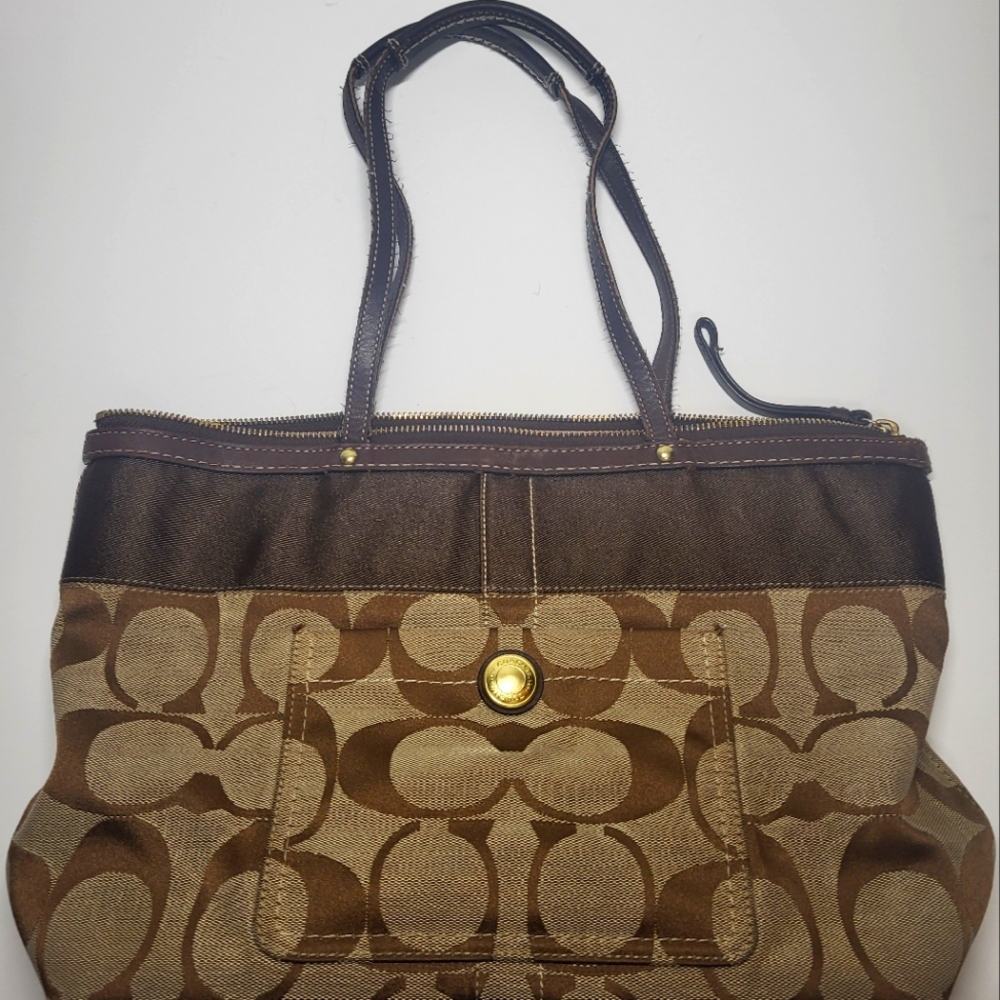 Coach Signature Canvas Handbag 11691 Tote Bag Shoulder Purse Brown